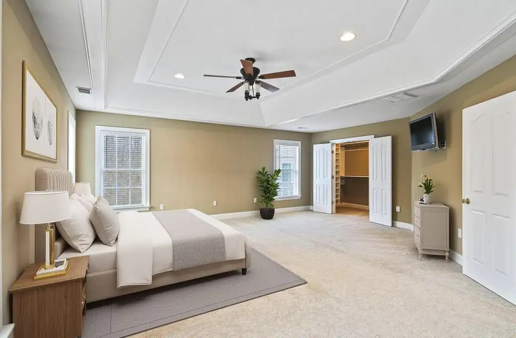 Room virtually staged with furniture