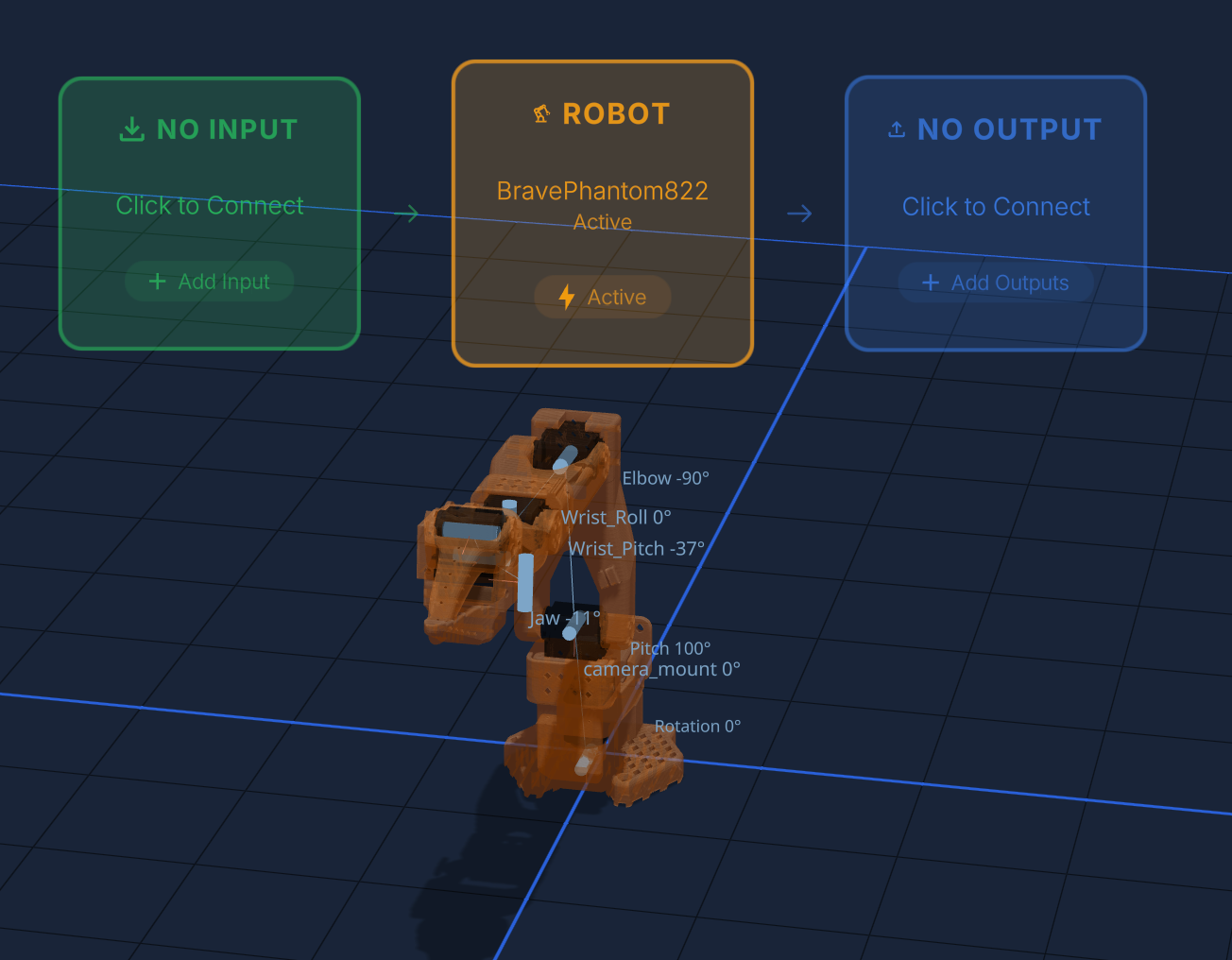 RobotHub 3D interface showing robot and status HUDs